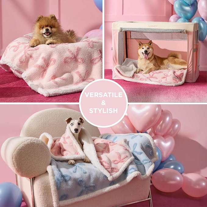 LE SURE Waterproof Dog Blankets for Medium Dogs Cute 3D Jacquard,30x40 | Puppy Blanket for Cat Aesthetic Gift, Warm Soft Sherpa Throw Washable, Reversible Pet Couch Protector, Pink Taffy