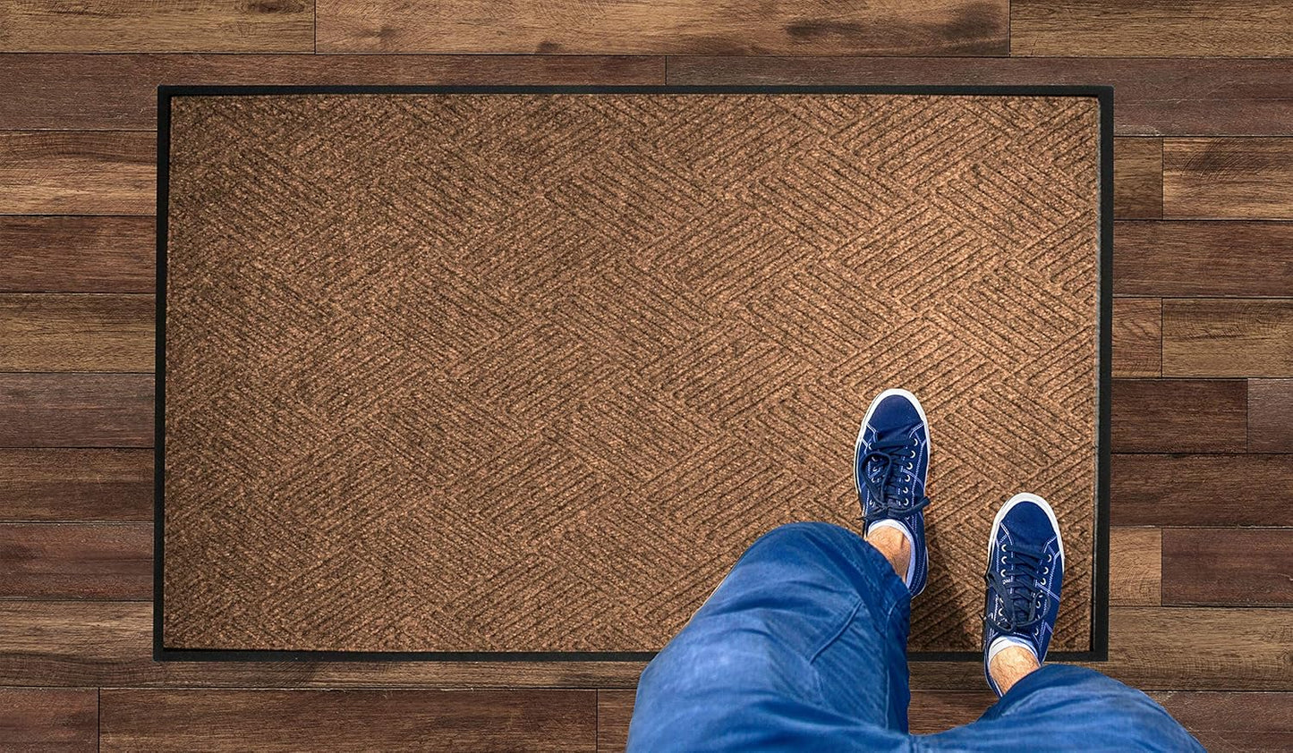 WaterHog Diamond | Commercial-Grade Entrance Mat with Rubber Border – Indoor/Outdoor, Quick Drying, Stain Resistant Door Mat (Medium Brown, 3' x 12')