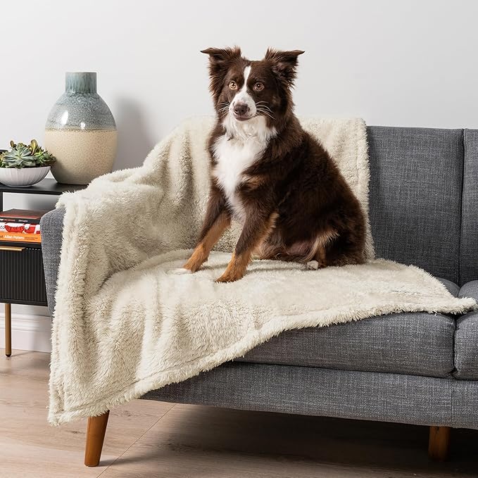 PetAmi Fluffy Waterproof Dog Blanket for Small Medium Dogs, Soft Warm Pet Sherpa Throw Pee Proof Couch Cover, Reversible Cat Puppy Bed Blanket Sofa Protector, Plush Washable Pad (Beige Cream, 29x40)