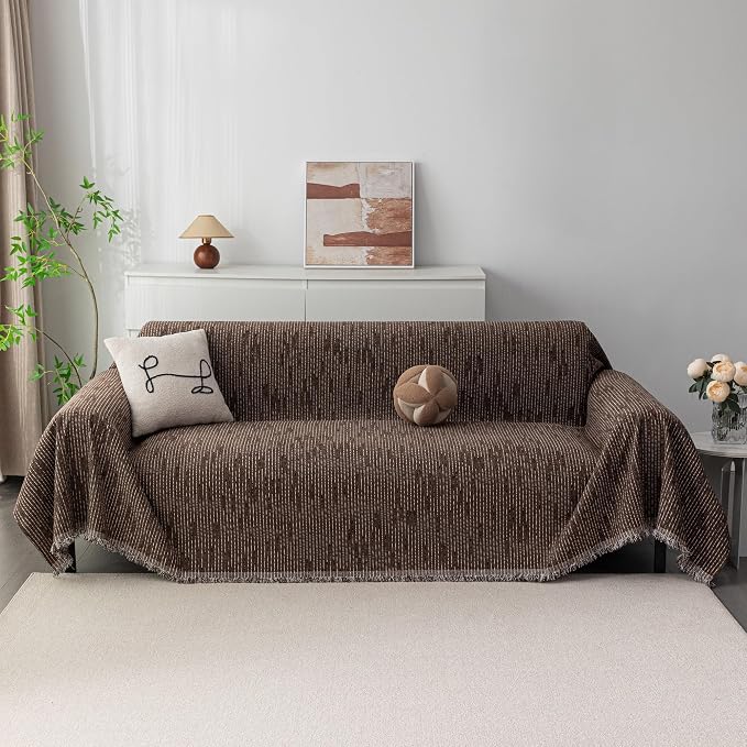 MYSKY HOME Couch Covers for 3 Cushion Couch Sofa, Sectional Couch Cover L Shape Chenille Couch Cushion Covers for Pets, Furniture Protector Cover for Dogs, Kids, 91"X150", Deep Chocolate