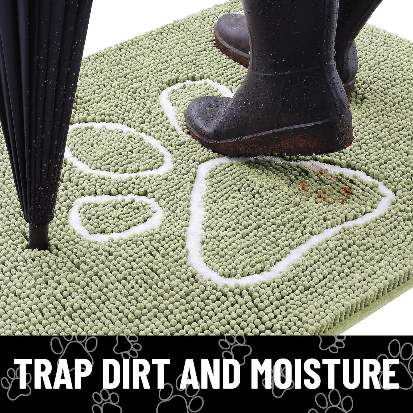 Smiry Dog Door Mat for Muddy Paws, Absorbent Dirt Trapper Non Slip Quick Dry Washable Chenille Mat for Mud Dogs, Entry Rug for Indoor and Outdoor (59x35 Inches, Sage Green)