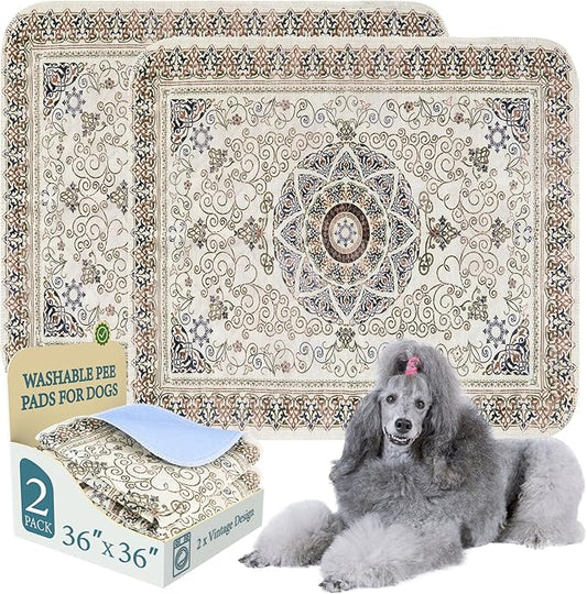 Homimp Washable Pee Pads for Dogs, 2 Pack Reusable Puppy Pads Waterproof, Absorbent and Leakproof Dog Pee Pads, Non Slip Puppy Training Pads, Pet Mat for Floor,Crate,Couch,Whelping,Beige 36"x36"