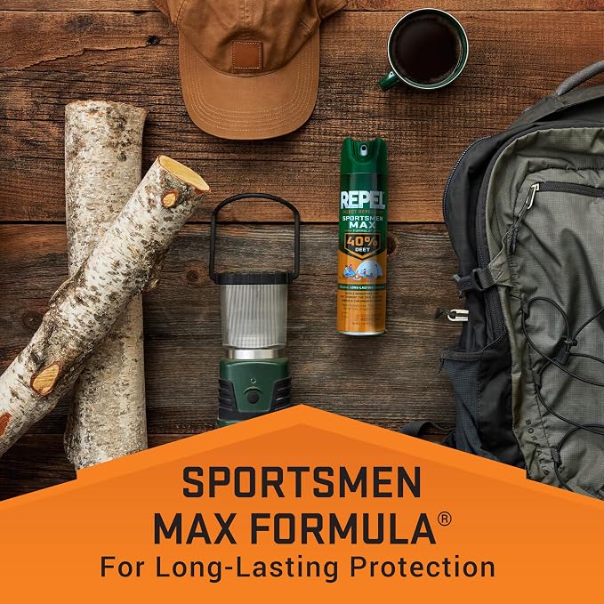 Repel Insect Repellent Sportsmen Max Formula 40% DEET 6.5 Ounces, Long-Lasting Aerosol Insect Repellent Spray Repels Mosquitoes, Ticks, Gnats, Biting Flies, Chiggers And Fleas, 6 Pack