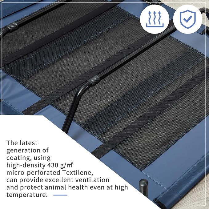 PawHut XL Elevated Dog Bed Outdoor Raised Dog Bed w/Carry Bag Dark Blue | Portable Pet Cot, Metal Frame, Breathable Mesh, Indoor and Outdoor