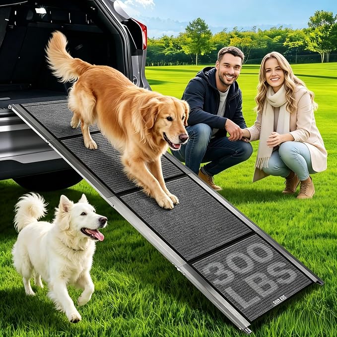 Dog Ramp for Large Pets 71" Non-Slip Car Ramp Stairs | Portable 300 lbs Capacity SUV Truck Ramp with Felt Surface, Protects Joints – Ideal for High Profile Vehicles, SUVs & Pickups