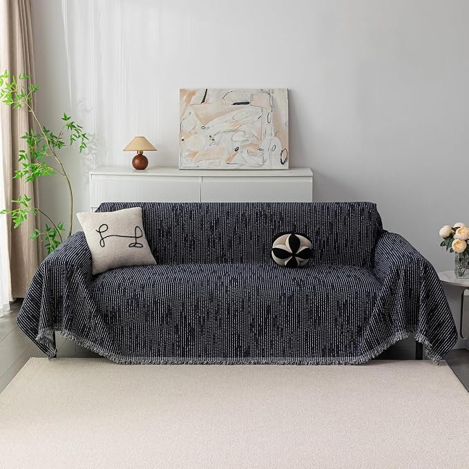 MYSKY HOME Couch Covers for 3 Cushion Couch Sofa, Sectional Couch Cover L Shape Chenille Couch Cushion Covers for Pets, Furniture Protector Cover for Dogs, Kids, 71"X150", Navy