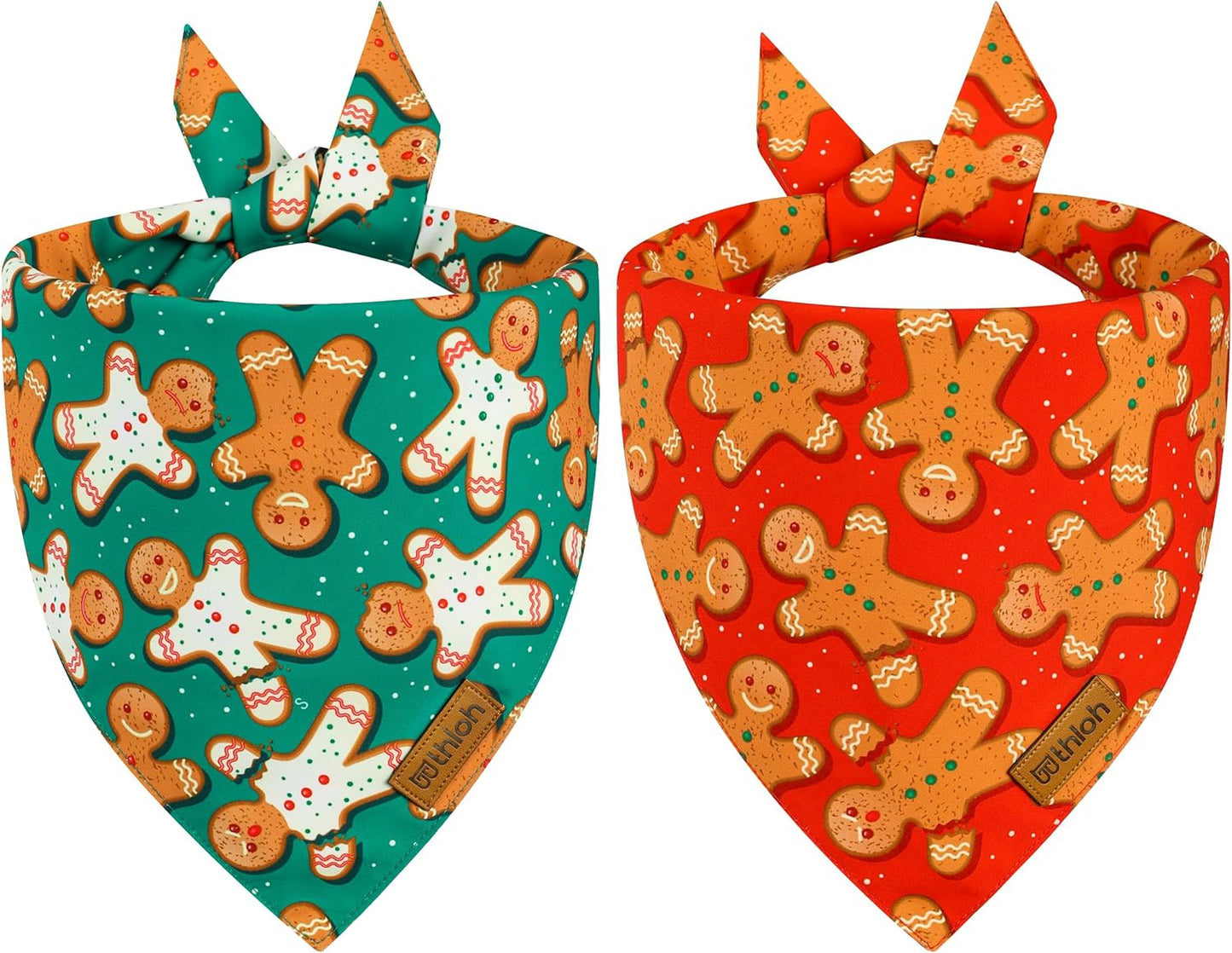 Christmas Dog Bandanas - 2 Pack Reversible Gingerbread Man Dog Scarf for Boy & Girl, Premium Durable Fabric, Festival Dog Bib, Holiday Bandana for Medium & Large Dogs (Large)