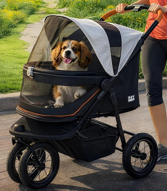 Pet Gear No-Zip Jogger Pet Stroller for Cats/Dogs, Salt, Extra Large | Zipperless Entry, Airless Tires, Easy One-Hand Fold, Cup Holder + Storage Basket