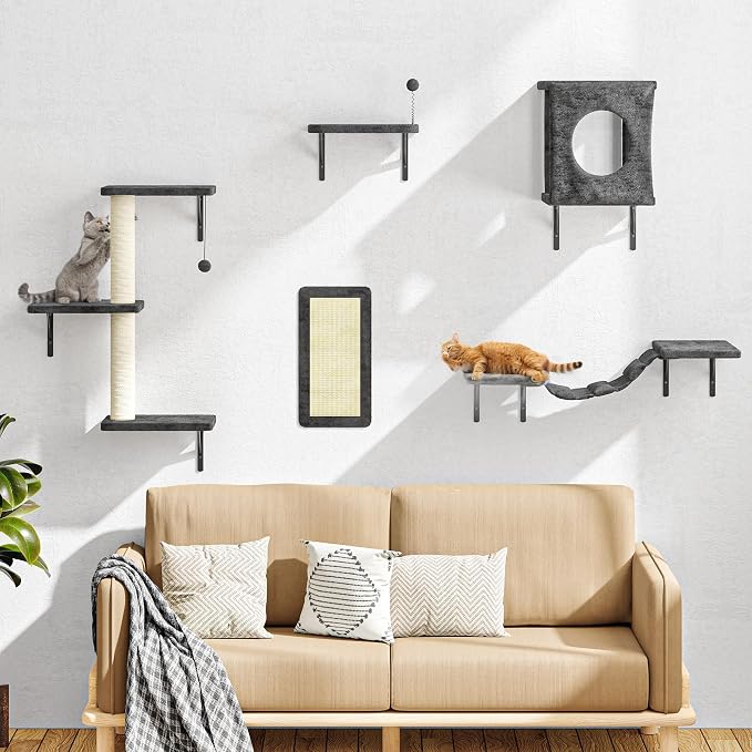 11-in-1 Cat Wall Shelves Cat Climbing Furniture with Wall Mounted Perch & Lounge for Indoor Cats, Space-Saving Cat Climbing Wall Systems, Dark Gray