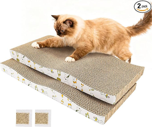 PatiencET Cat Scratch Pad 2 Pack, Waved Cardboard Cat Scratcher with Catnips, Scratching Board for Small Medium Size Cats, Kittens, Protects Furniture & Couch