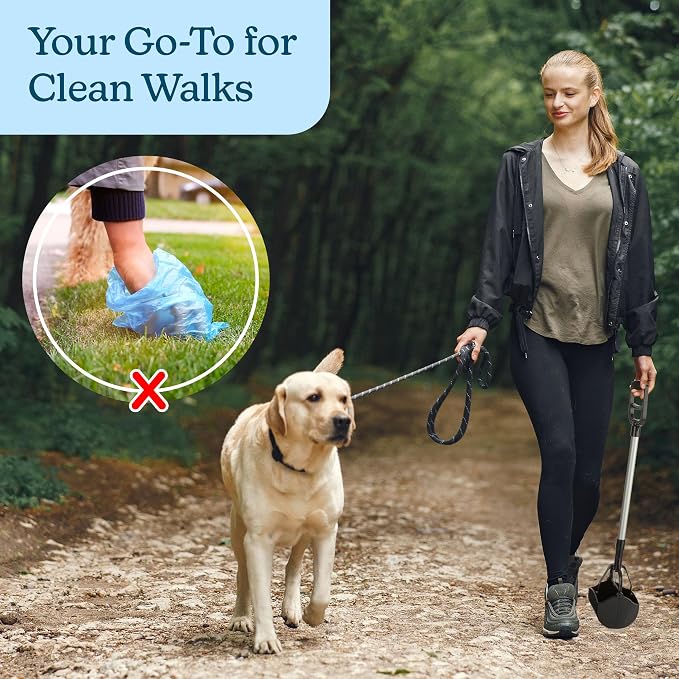 PETMAKER One‑Handed Pet Pooper Scooper for Dogs and Cats, Black, 28” | Gripper Waste Picker Outdoor/Indoor Poop Scoop with Serrated Jaws, Aluminum and Plastic Sanitary Pet Waste Cleanup Tool