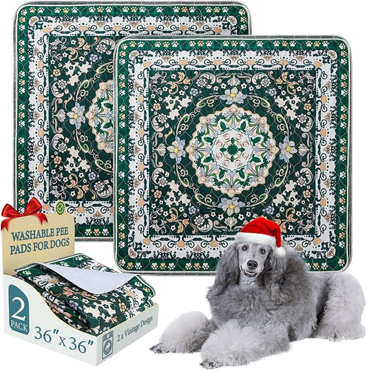 Homimp Washable Pee Pads for Dogs, 2 Pack Reusable Puppy Pads Waterproof, Absorbent and Leakproof Dog Pee Pads, Non Slip Puppy Training Pads, Pet Mat for Floor, Crate, Couch, Whelping,Green, 36"x36"