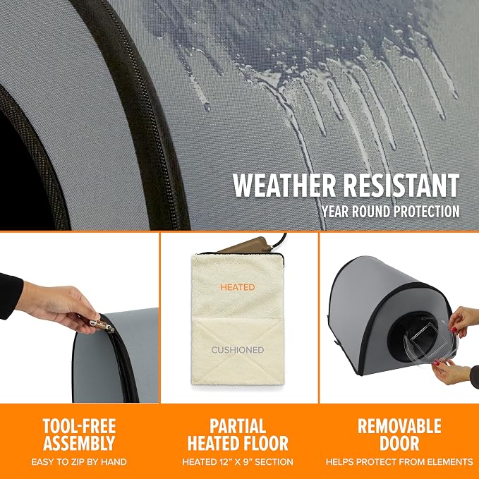 K&H Heated Cat House, Thermo Mod Kitty Shelter Outdoor, Safety Listed, 25W | Heated Cat House for Outside, Weatherproof Shelter for Ferals, Insulated with Smart Thermostat, Washable Cover, Gray
