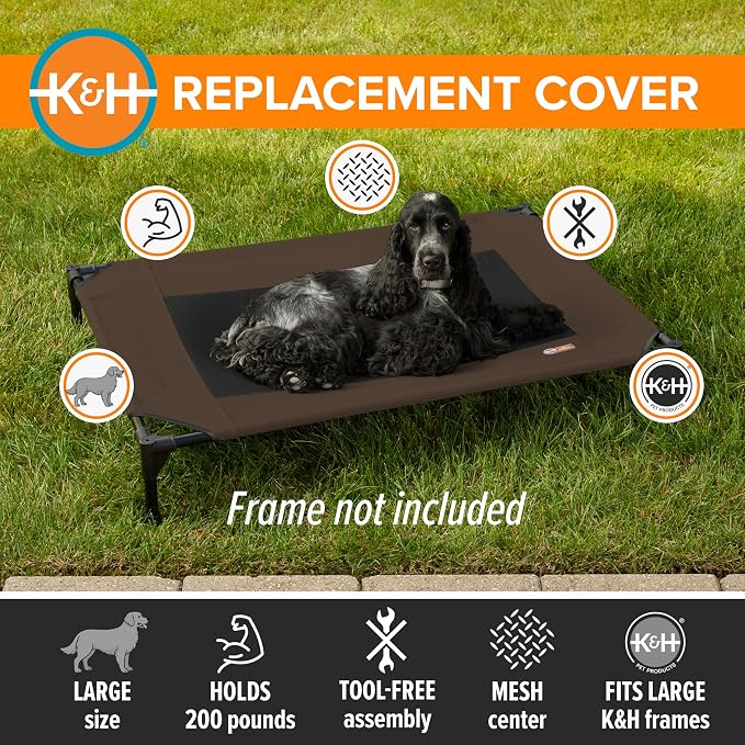 K&H Outdoor Elevated Dog Bed Pet Cot Replacement Cover, Large 42x30in | Designed to fit K&H Large Pet Cots (Sold Separately), Indoor Outdoor Dog Bed, Breathable Mesh Center, Machine Washable
