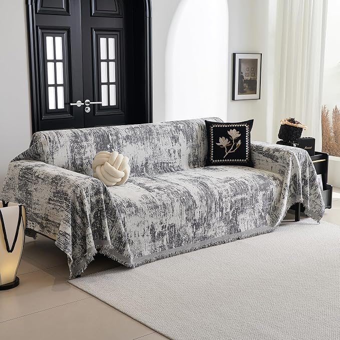 MYSKY HOME Couch Cover for Sectional Sofa Set Abstract Geometric Furniture Sofa Cover Washable for Dog Cat Pet Couch Covers 3 Seat Sofa Chenille Couch Protector Multi-Use Couch Cover Blanket,71" X134"