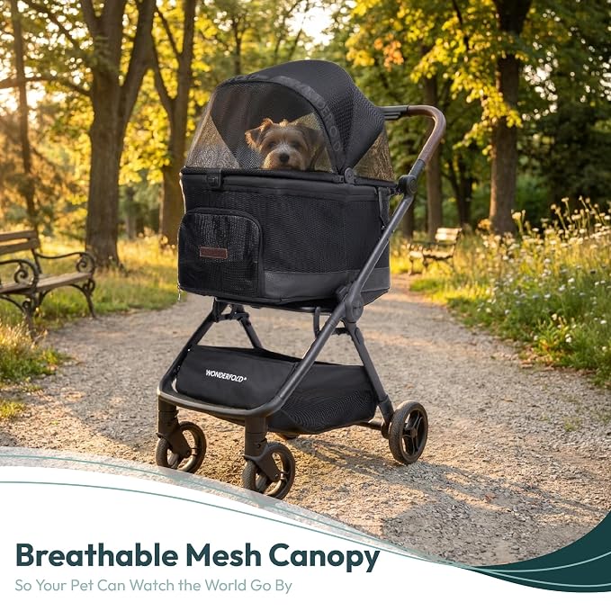 WonderFold Bella Pet Stroller for Small/Medium Pets - Autofold Technology: One-Hand Quick Fold - LIGHT GRAY