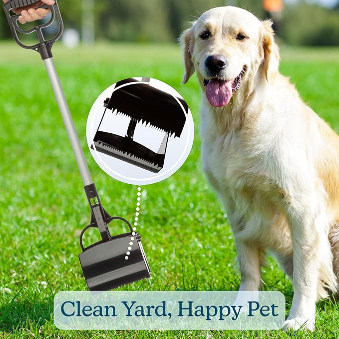 PETMAKER One‑Handed Pet Pooper Scooper for Dogs and Cats, Black, 28” | Gripper Waste Picker Outdoor/Indoor Poop Scoop with Serrated Jaws, Aluminum and Plastic Sanitary Pet Waste Cleanup Tool