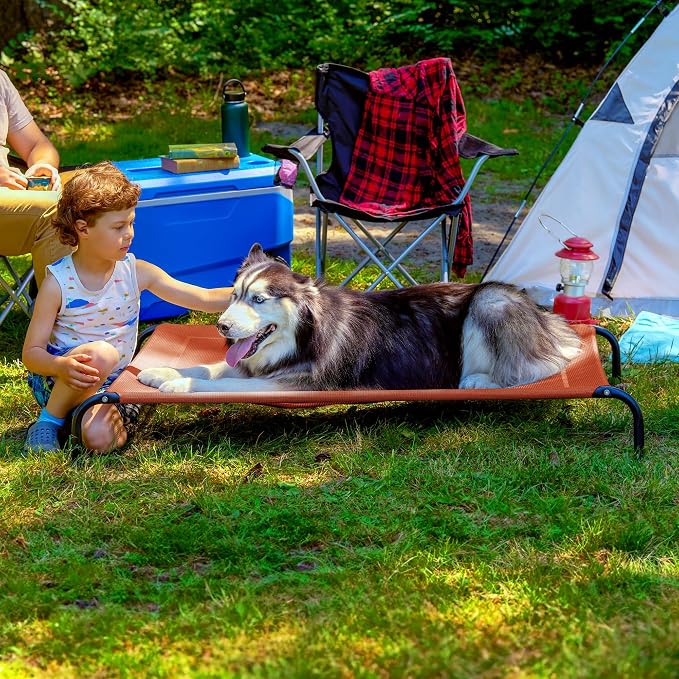 FurHaven Elevated Pet Cots - Cooling & Breathable Nylon Mesh Hammock for Large Dogs/Easy-to-Assemble/Durable and Reinforced/Perfect for Rest & Relaxation Outdoors - Terracotta Red, Extra Large