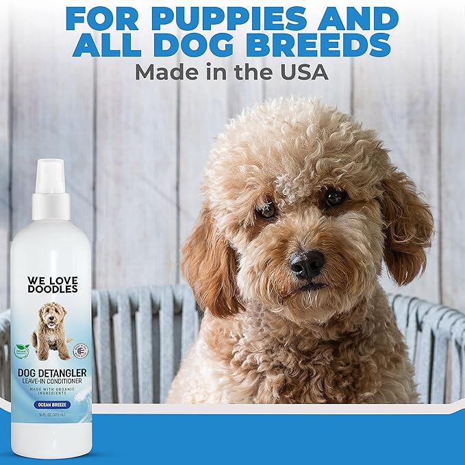We Love Doodles Dog Dematting Brush & Rake, Dog Detangler Spray (Ocean Breeze) for Dogs, Bundle - Stainless Steel Blades - Made in the USA