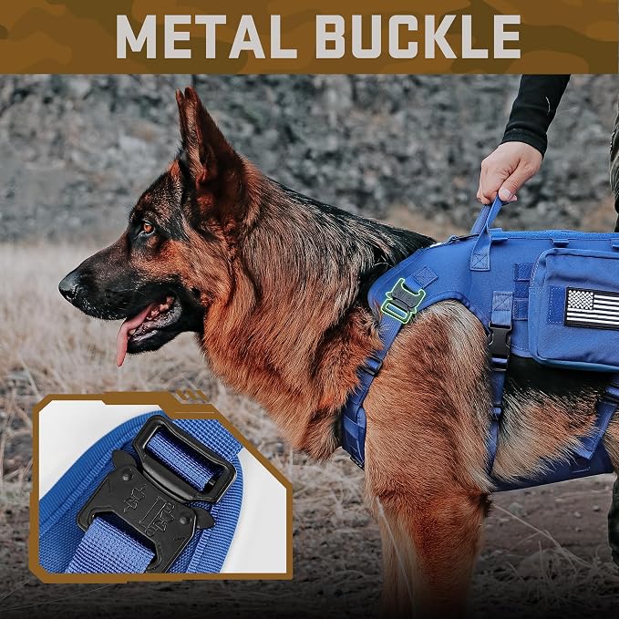 Forestpaw Tactical Dog Harness Collar Bungee Leash Set,S,Blue | Adjustable Fits 17-25" Chest,20-35 lbs,No Pull Control Military Style,Quick Release Buckle,Walking for Medium Dogs