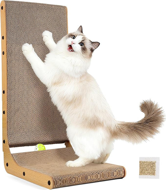 PatiencET L Shape Cat Scratcher, 26.8 Inch Cardboard Scratch Pad for Indoor Cats, Large Vertical Scratch Board, Furniture Protector