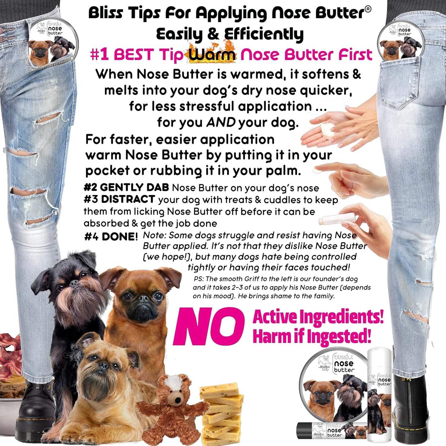 The Blissful Dog Brussels Griffon Nose Butter for Dry, Cracked Skin, Lick-Safe Dog Nose Balm with Moisturizing Shea Butter, Almond, Olive, and Essential Oils, Pet Supplies, Uncented, 1 oz.