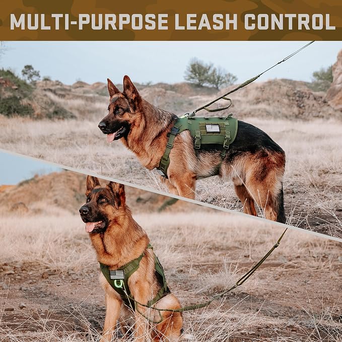 Forestpaw Tactical Dog Harness Pouches and Patches Set,L,Green | Adjustable Fits 27-40" Chest,70-140 lbs,No Pull Military Style Service Dog Vest for Daily Walking Training,Medium Large Dogs