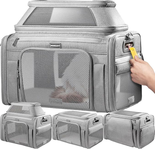 Top-Expandable Pet Carrier with Treat & Pet Window,18x11x11 Inch Delta American United Airline Approved,Soft-Sided Dog Carrier for Small Dogs and Cats,Travel Cat Carrier with Locking Safety Zippers