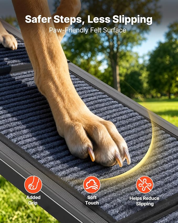 VEVOR Dog Ramp for Cars, 71" L x 17" W, Folding Pet Ramps for Medium & Large Dogs up to 250lbs, Pet Stair Ramp with Non-Slip Felt Rug Surface, Portable Outdoor Dog Car Ramps for SUV & Truck