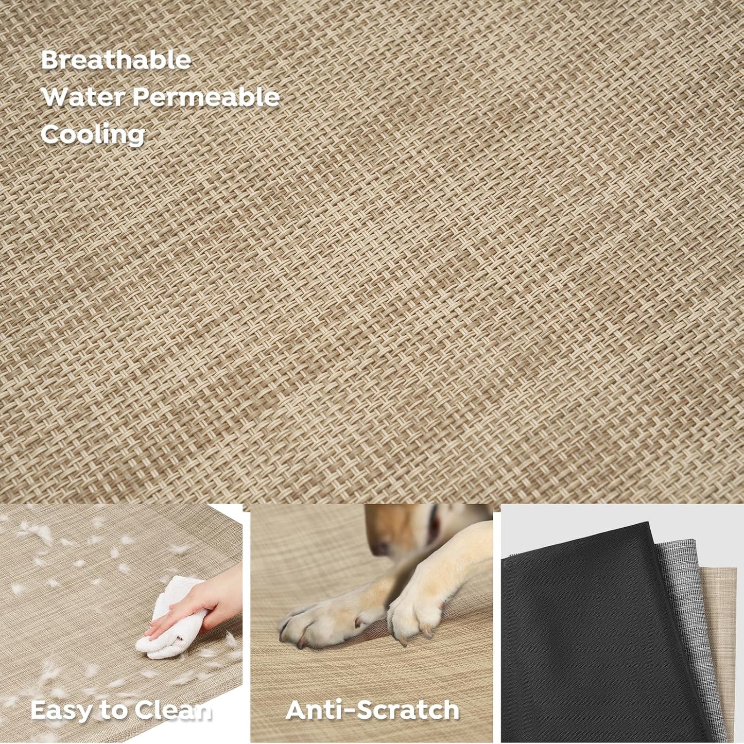 Veehoo Elevated Dog Bed, Cooling Raised Dog Bed with Guardrail & Headrest, Upgraded Non-Slip Silicon Feet, Breathable Teslin Mesh, Portable Pet Cot for Indoor and Outdoor, 35 x 22 Inches, Beige Coffee