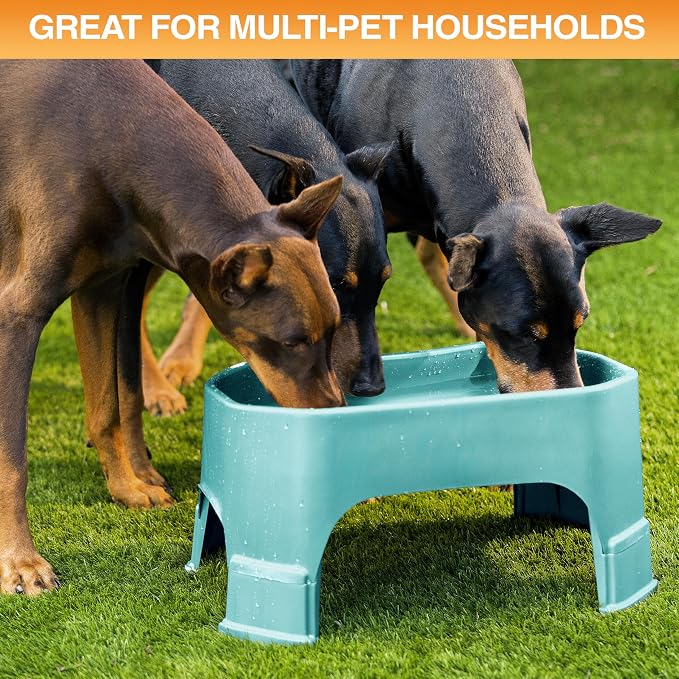 Neater Pet Brands Extra Large Water Bowl for Dogs, Elevated Outdoor Dog Water Bowl (1.25 Gallon XL Capacity), Big Trough Style Food Dish for Indoors or Outside, No Spill Large Dog Bowls, Aquamarine