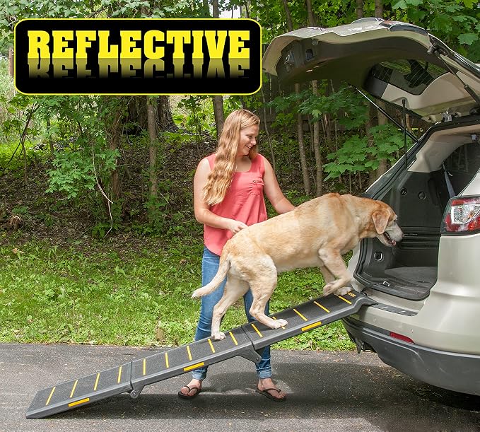 Pet Gear Tri-Fold Portable Pet Ramp for Dogs and Cats, 71" Long, Extra Wide, Holds up to 200lbs, Patented Design, Compact/Easy Fold with Safety Tether, Available in 2 Models