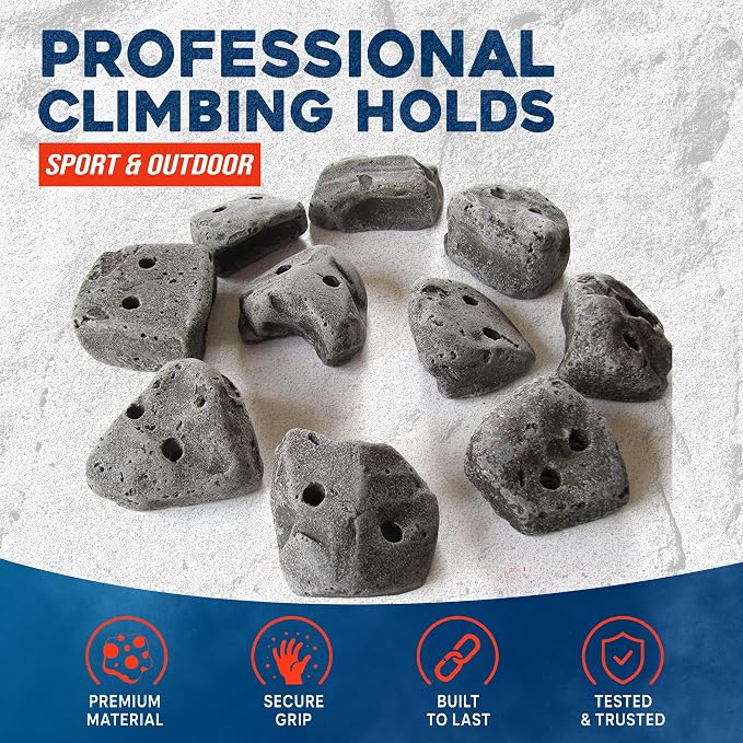 50 Large Screw On Rock Climbing Holds for Rock Wall Grips Made in USA | Rock Climbing Holds for Indoor Outdoor Play Set, Garage Gym, Bouldering, Trees - Rocky Mountain Climbing Gear