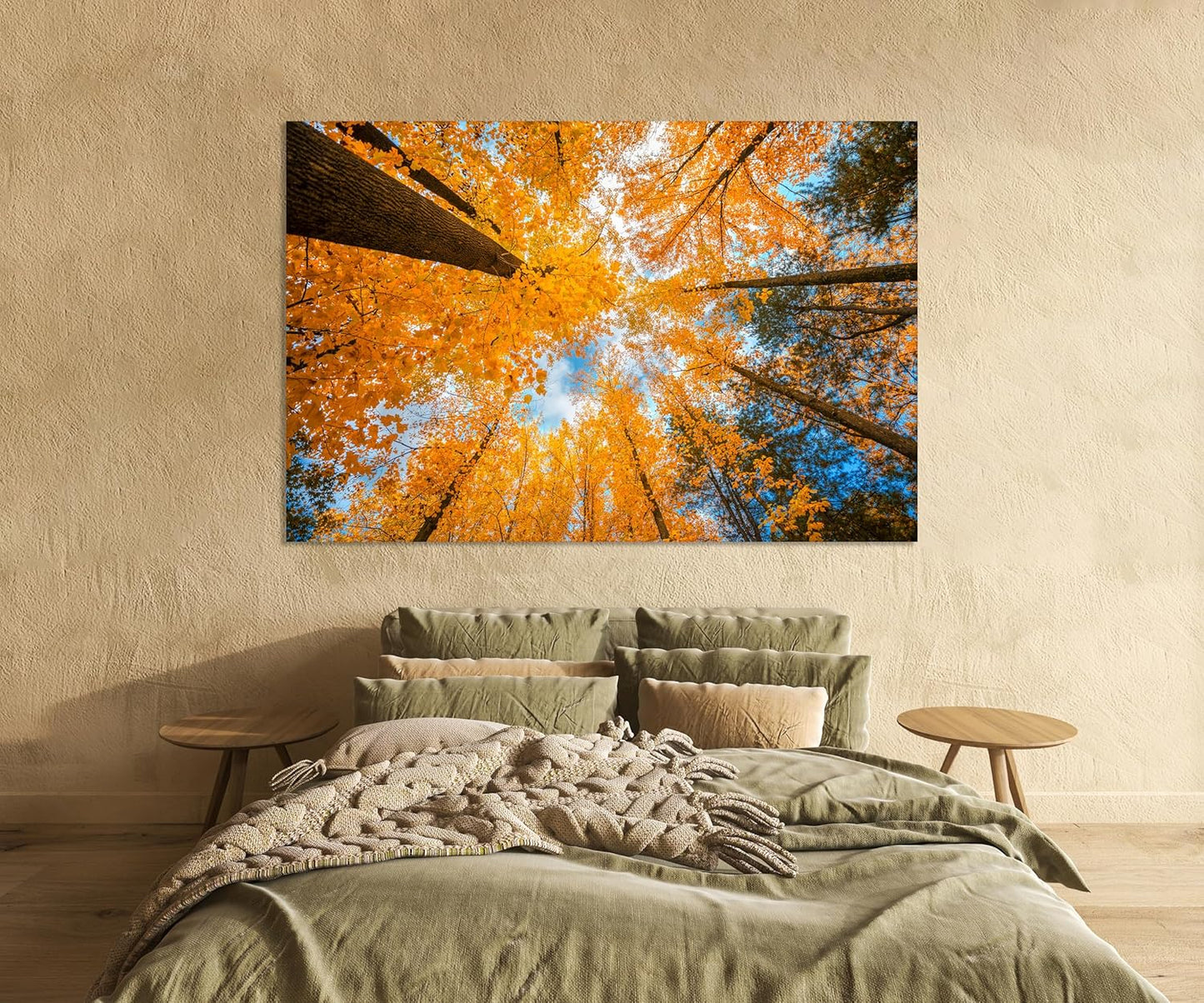 Nature Wall Art Prints - Ocean Forest Mountain Lake Canvas Landscapes - Small to Extra Large Living Room Bedroom Kitchen Bathroom Décor (Blue Sky Through Yellow Autumn Trees, 28L" x 41W")