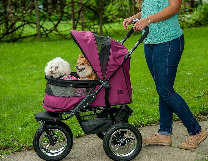 Pet Gear No-Zip Double Pet Stroller, NEW Boysenberry | Zipperless Entry, For Single or Multiple Dogs/Cats, Plush Pad + Weather Cover Included, Large Gel-Filled Tires