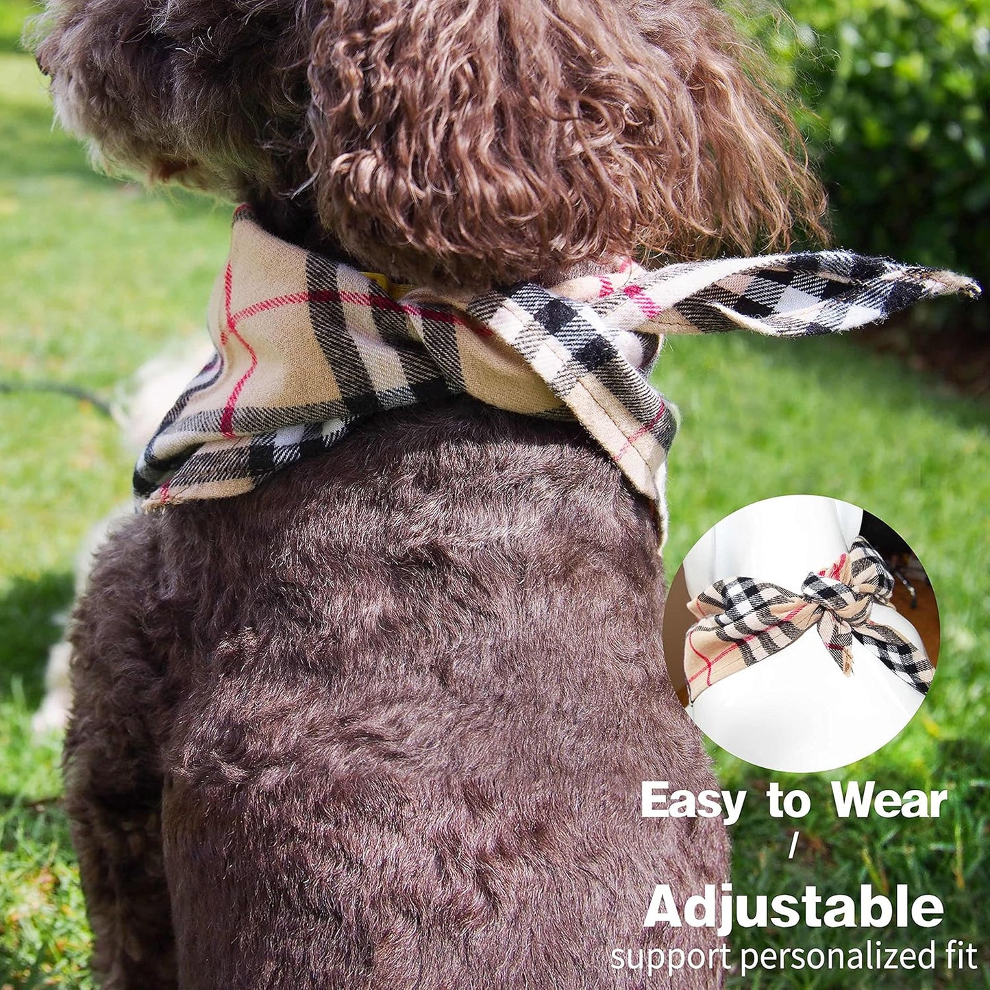 Adjustable Plaid Dog Bandanas,1PC Soft Washable Cotton Triangle Bib Kerchief Scarfs for Small Medium Large Dogs and Cats (Grey, Small)