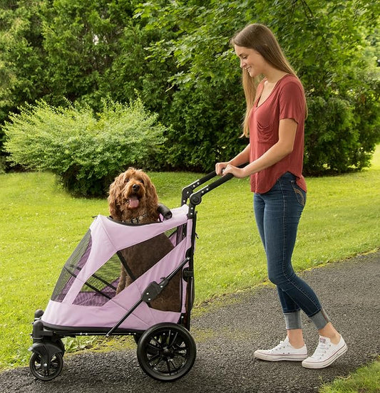 Pet Gear NO-Zip Pet Stroller with Dual Entry, Push Button Zipperless Entry for Single or Multiple Dogs/Cats, Pet Can Easily Walk in/Out, No Need to Lift Pet, Gel-Filled Tires