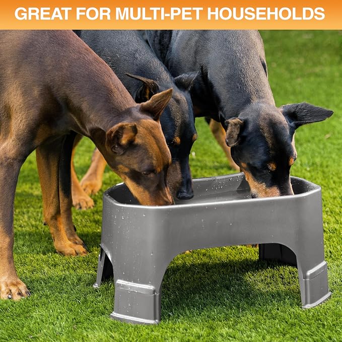 Neater Pet Brands Extra Large Water Bowl for Dogs, Elevated Outdoor Dog Water Bowl (2.25 Gallon XL Capacity), Big Trough Style Food Dish for Indoors or Outside, No Spill Large Dog Bowls, Gunmetal Grey