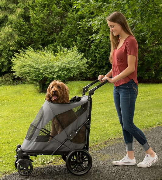 Pet Gear NO-Zip Pet Stroller with Dual Entry, Push Button Zipperless Entry for Single or Multiple Dogs/Cats, Pet Can Easily Walk in/Out, No Need to Lift Pet, Gel-Filled Tires, 1 Model, 4 Colors